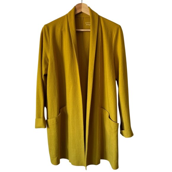 Eileen Fisher Sm Boiled Wool Cardigan Shawl Collar Open Front Pockets Mid Length - Picture 16 of 16